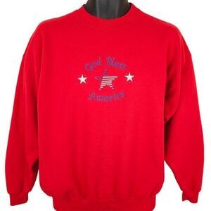 Vintage God Bless America Sweatshirt Mens Size Large Red 90s American Flag